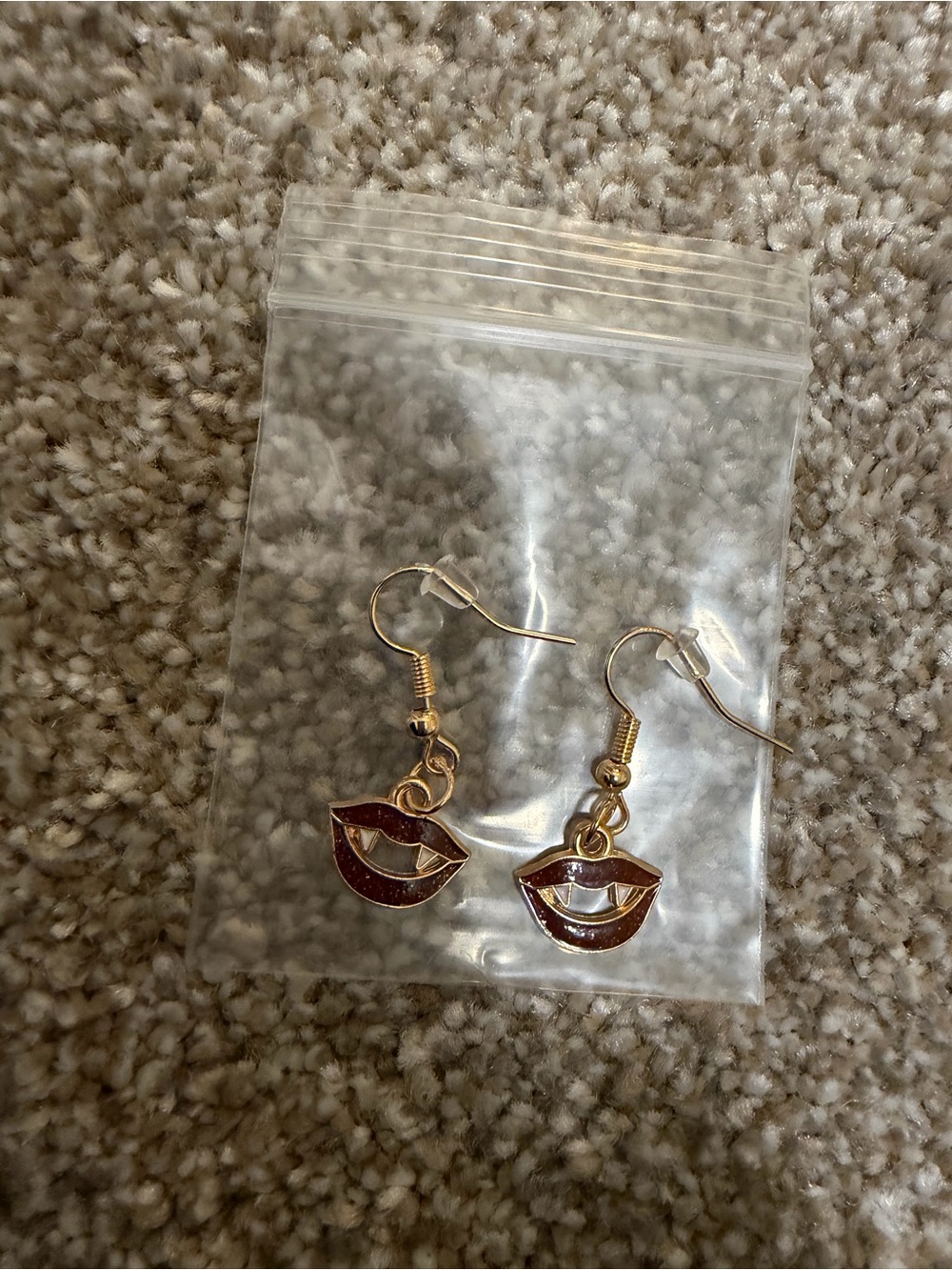 Gold-Tone Red Lip Dangle Earrings